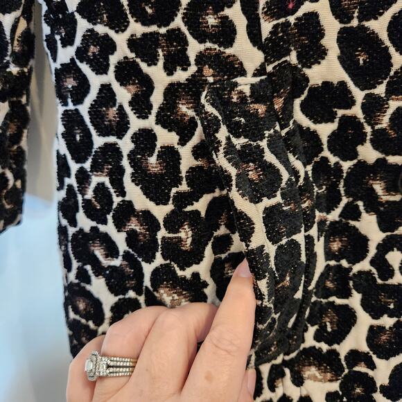 FOREVER 21 Black Cream Leopard Print Retro Carpet Bag Pea Coat Juniors Large L - Picture 9 of 11